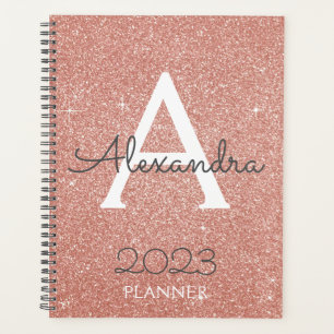 2021 Rose Gold Blush Pink Glitter Monogram Planner