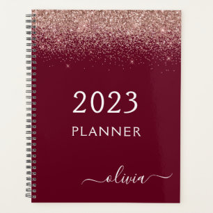 2021 Rose Gold Pink Burgundy Glitter Monogram Planner