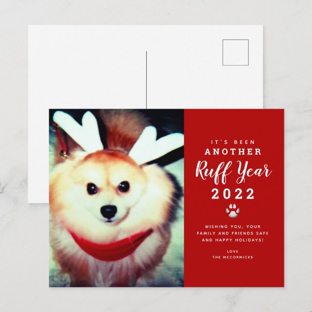 2021 Ruff Year Funny Christmas Dog Photo Holiday Postcard (Front/Back)
