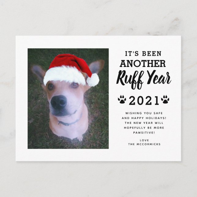 2021 Ruff Year Funny Dog Photo Personalised Holiday Postcard (Front)