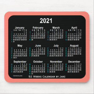 2021 Salmon Neon 52 Weeks Calendar by Janz Mouse Mat