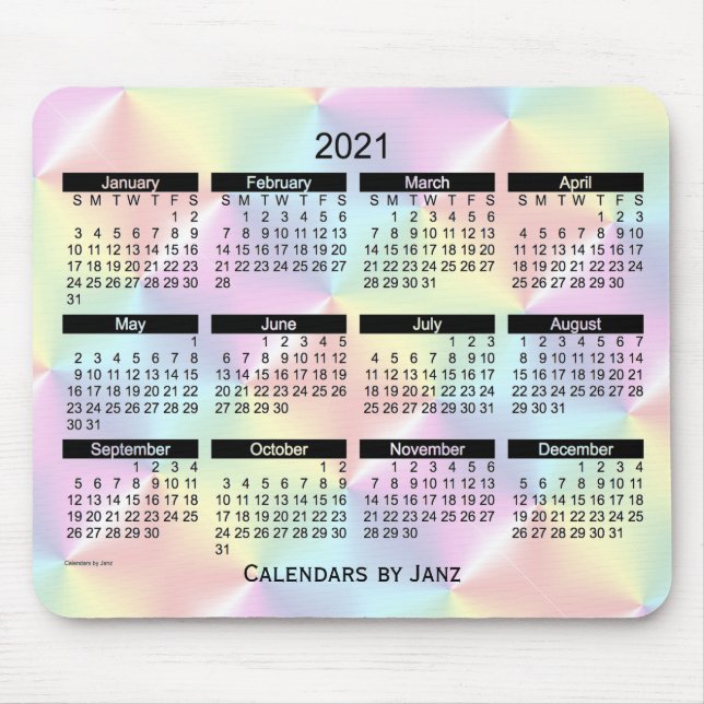 2021 Satin Rainbow Bold Calendar by Janz Mouse Mat (Front)