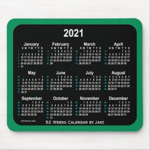 2021 Sea Green Neon 52 Weeks Calendar by Janz Mouse Mat