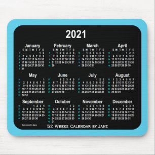 2021 Sky Blue Neon 52 Weeks Calendar by Janz Mouse Mat