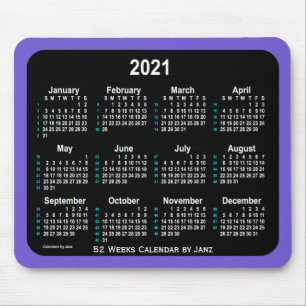 2021 Slate Blue Neon 52 Weeks Calendar by Janz Mouse Mat