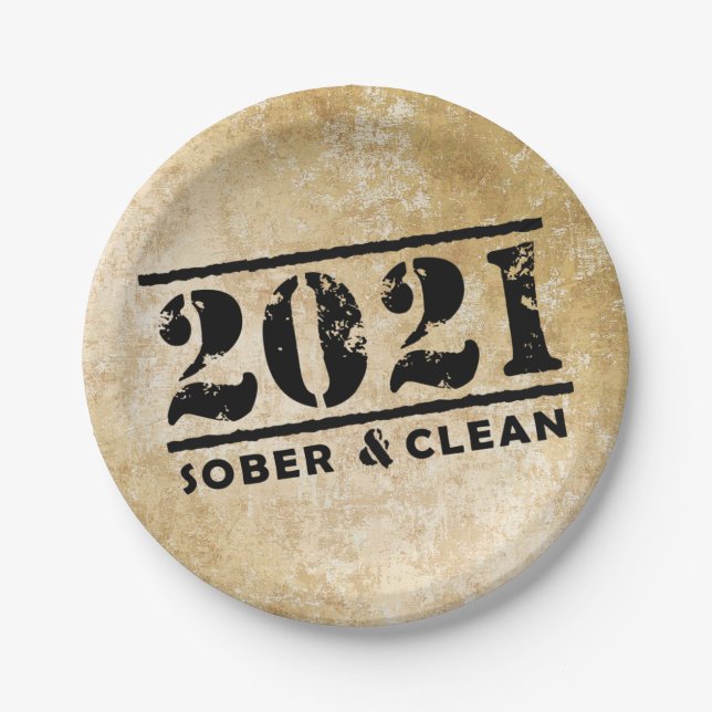 2021 Sober & Clean Celebrates Recovery Sobriety Paper Plate (Front)
