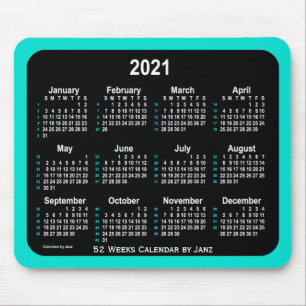 2021 Turquoise Neon 52 Weeks Calendar by Janz Mouse Mat
