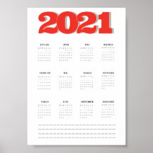 2021 wall calendar poster