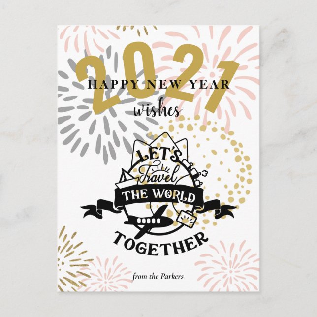 2021 WISHES | Let's Travel The World Together Holiday Postcard (Front)