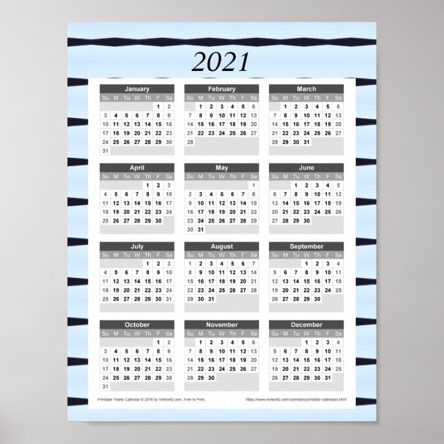2021 Year Calendar: Blue with Black Lines Poster (Front)