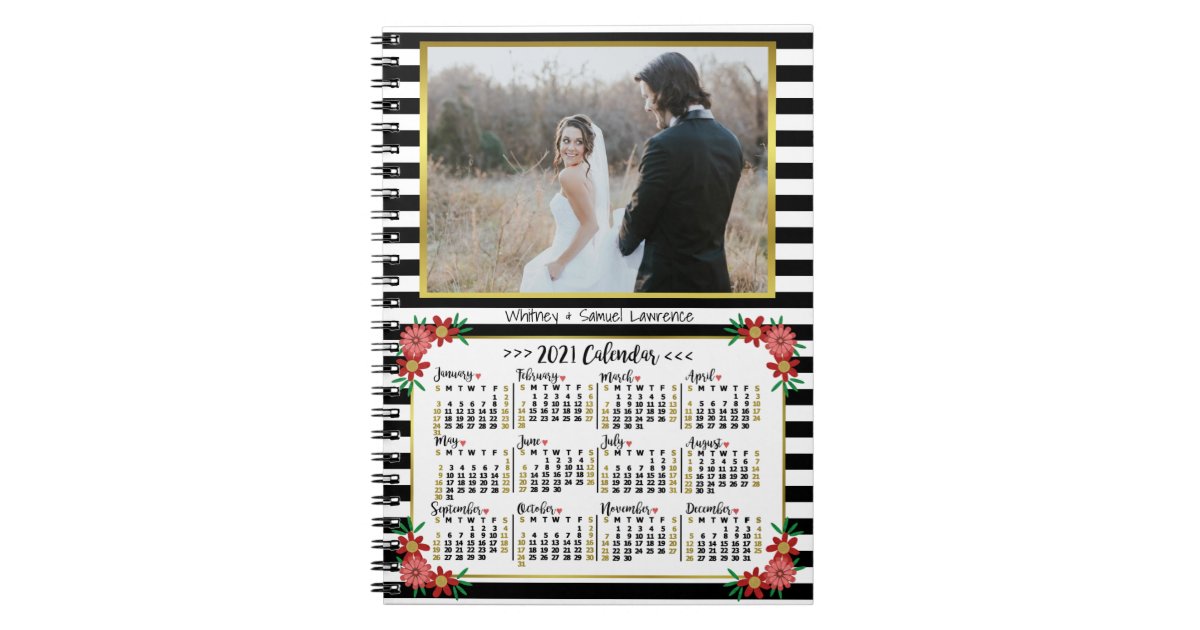 2021 Year Calendar Preppy Floral Stripes | Photo Notebook ...