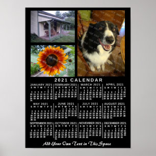 2021 Year Monthly Calendar Black Custom 3 Photos Poster