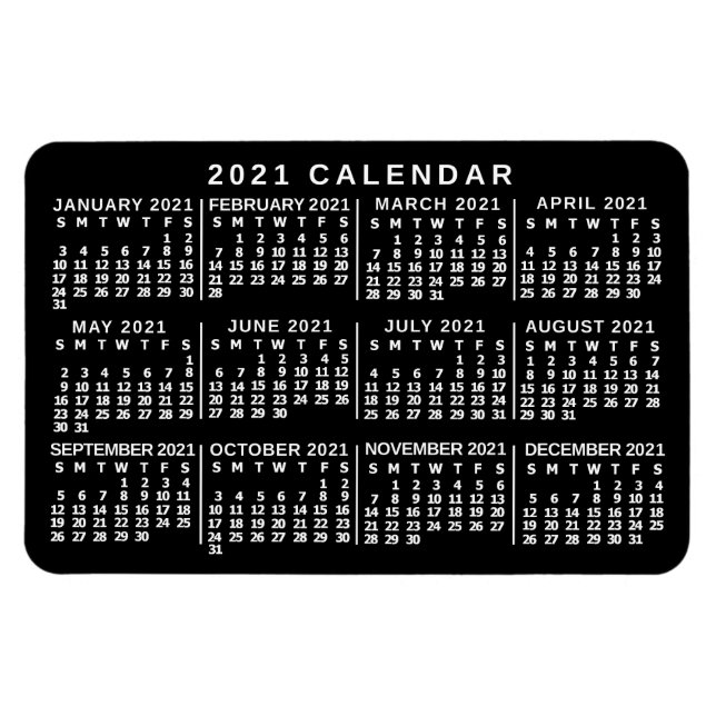 2021 Year Monthly Calendar Classic Black and White Magnet (Horizontal)