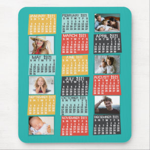 2021 Year Monthly Calendar Modern Photo Collage Mouse Mat