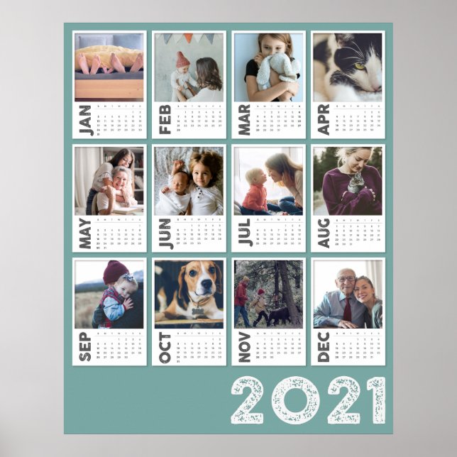 2021 Year Monthly Calendar Modern Photo Collage Poster (Front)
