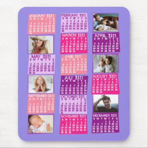 2021 Year Monthly Calendar Photo Collage Cute Mod Mouse Mat