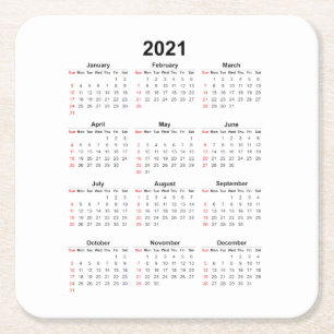 2021 Year Monthly Calendar Square Paper Coaster