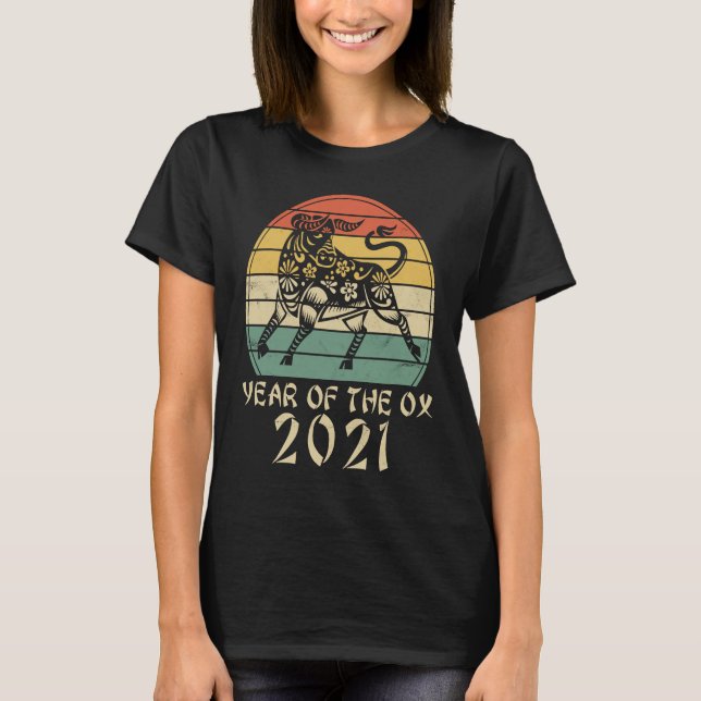 2021 Year of The Ox  Retro Sunset Happy Chinese Ne T-Shirt (Front)