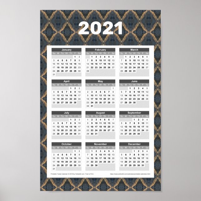 2021 Year Wall Calendar - Elegant Dark Poster (Front)