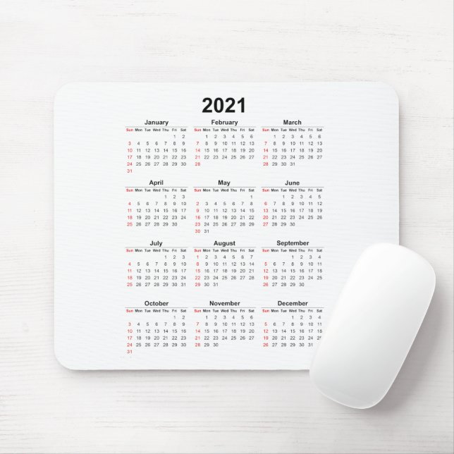 2021 Yearly Calendar Basic Mouse Mat (With Mouse)