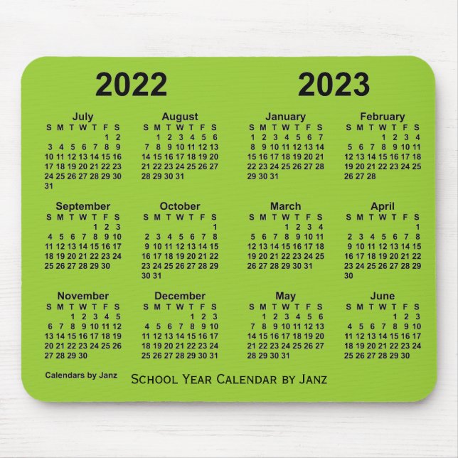 2022-2023 School Year Yellowgreen Calendar by Janz Mouse Mat (Front)