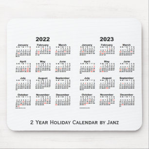 2022-2023 White 2 Year Holiday Calendar by Janz Mouse Mat