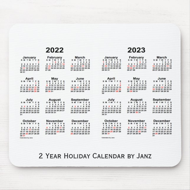 2022-2023 White 2 Year Holiday Calendar by Janz Mouse Mat (Front)