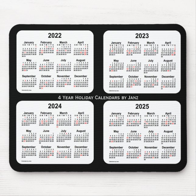 2022-2025 Black and White Holiday Calendar by Janz Mouse Mat (Front)