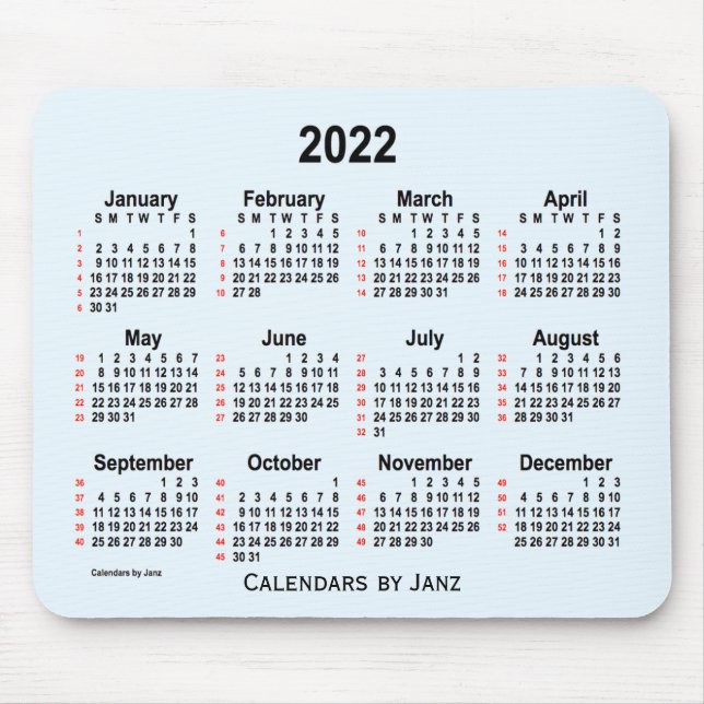 2022 Alice Blue 52 Weeks Calendar by Janz Mouse Mat (Front)