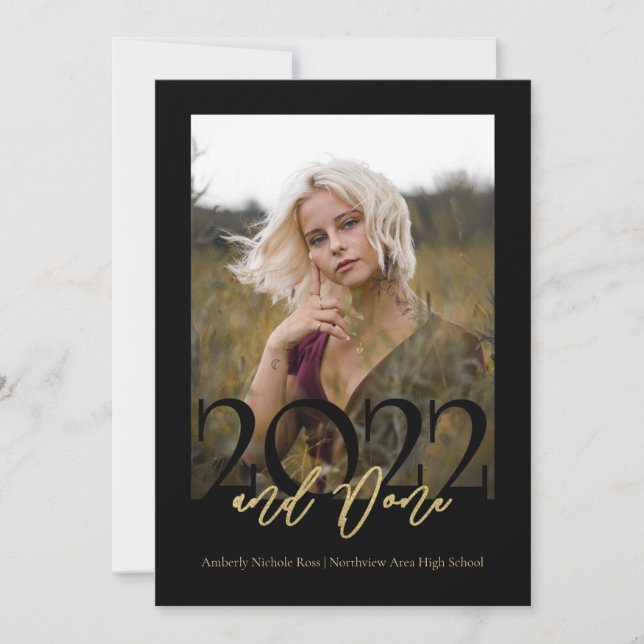 2022 And Done Graduation with Photo Black Invitation (Front)