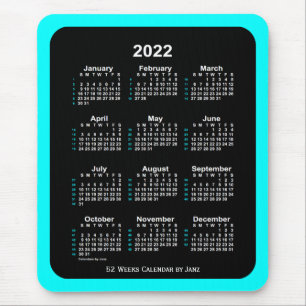 2022 Aqua Neon 52 Week Calendar by Janz Mouse Mat