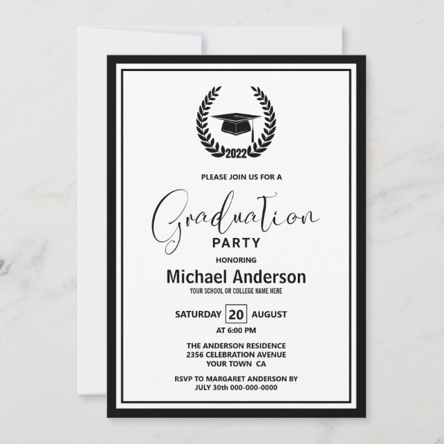 2022 Black Border Graduation Party  Invitation (Front)