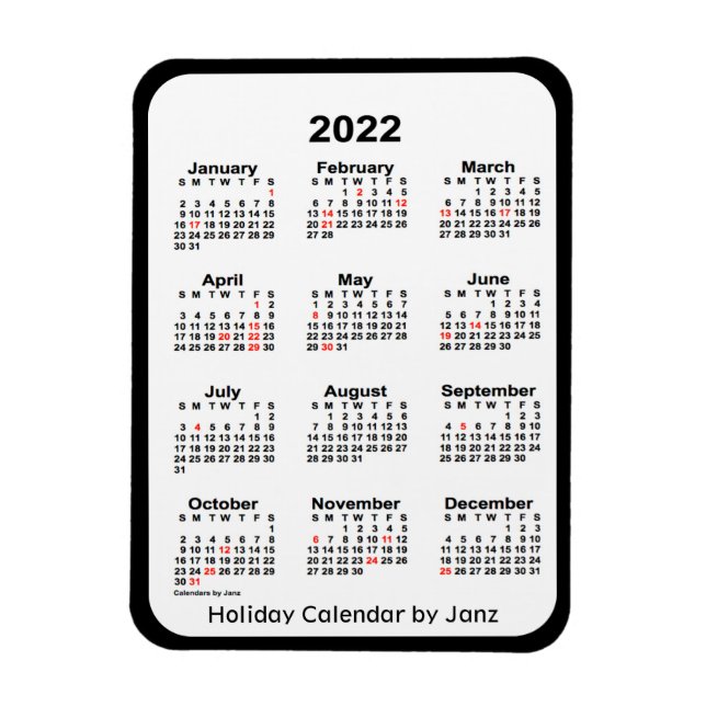 2022 Black Holiday Calendar by Janz Magnet (Vertical)