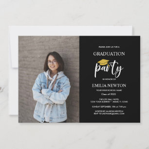  2022 Black Photo Graduation Party  Invitation