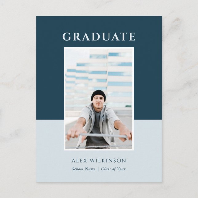 2022 Blue Modern Simple Typography Photo Grad Announcement Postcard (Front)