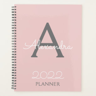 2022 Blush Pink Grey Monogram Elegant Planner