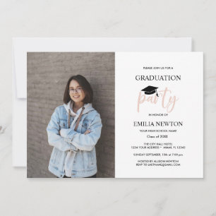 2022 Blush White Photo Graduation Party Invitation