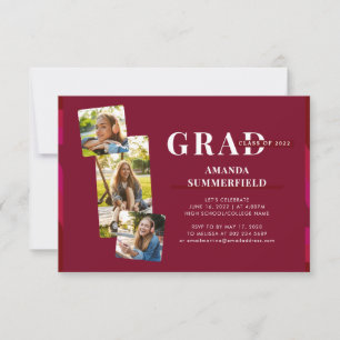 2022 Burgundy Graduation Party Geometric Grad Invitation
