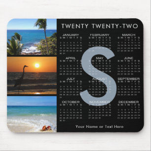2022 Calendar 3 Photo Collage Monogram Black Mouse Mat