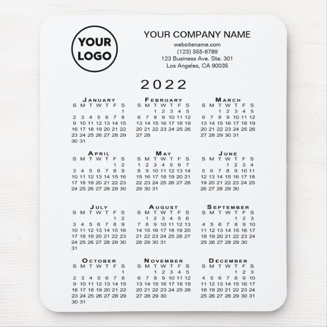 2022 Calendar Business Logo and Text on White Mouse Mat (Front)