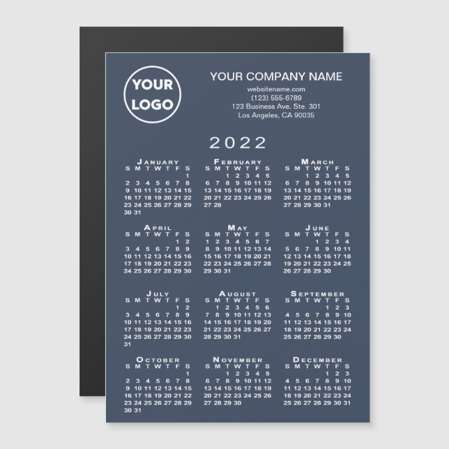 2022 Calendar Business Logo Text Navy Magnet Card (Front/Back)