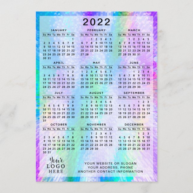 2022 Calendar Colourful Iridescent Holographic Programme (Front)