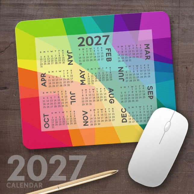 2022 Calendar - colourful rainbow prism Mouse Mat (2027 Calendar Mousepad)