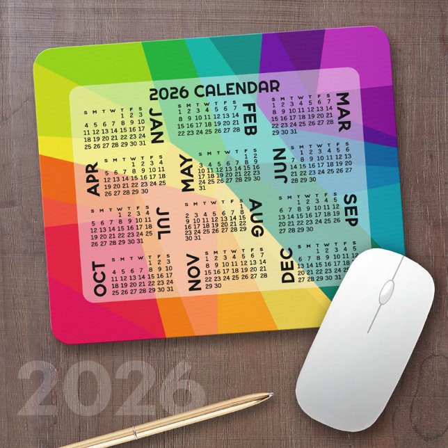 2022 Calendar - colourful rainbow prism Mouse Mat (2026 Calendar on a Mousepad)