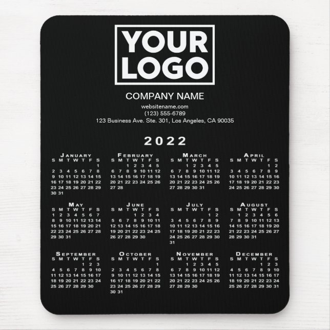 2022 Calendar Company Logo and Text on Black Mouse Mat (Front)