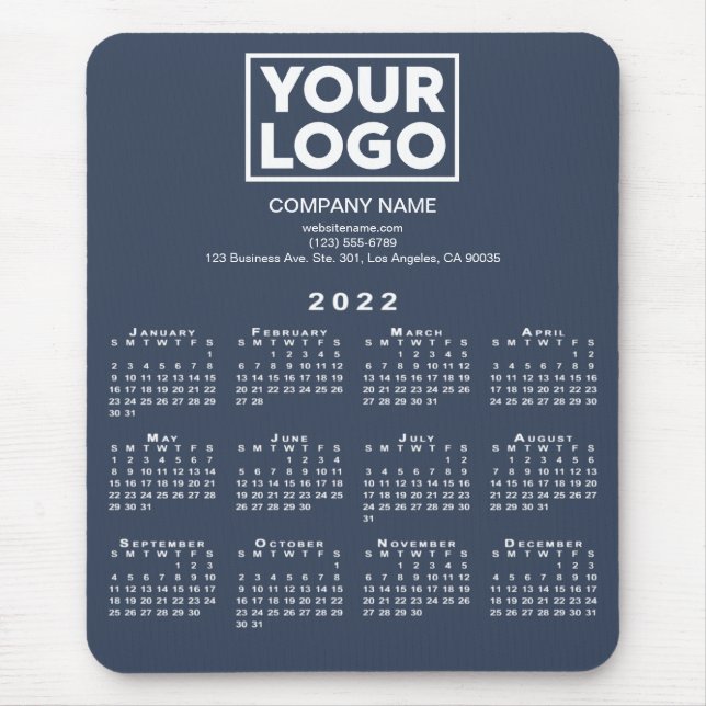 2022 Calendar Company Logo and Text on Navy Blue Mouse Mat (Front)