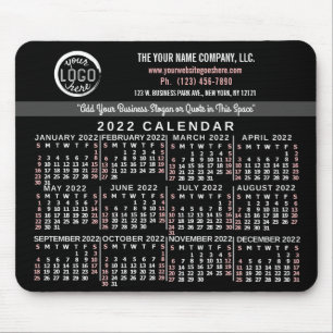 2022 Calendar Custom Business Logo Name Black Red Mouse Mat