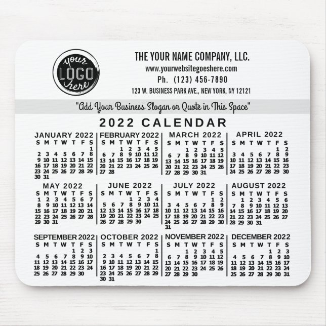 2022 Calendar Custom Business Logo Name Easy White Mouse Mat (Front)