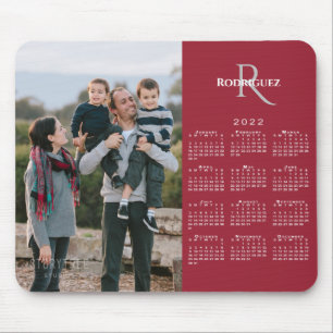 2022 Calendar Custom Photo Monogram Name Burgundy Mouse Mat