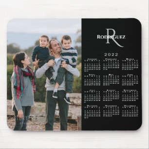 2022 Calendar Custom Photo Monogram Name on Black Mouse Mat
